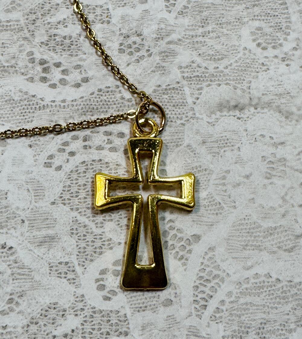 New Gold Cross Pendant Necklace 18-20 Inch Chain Christian Faith N298